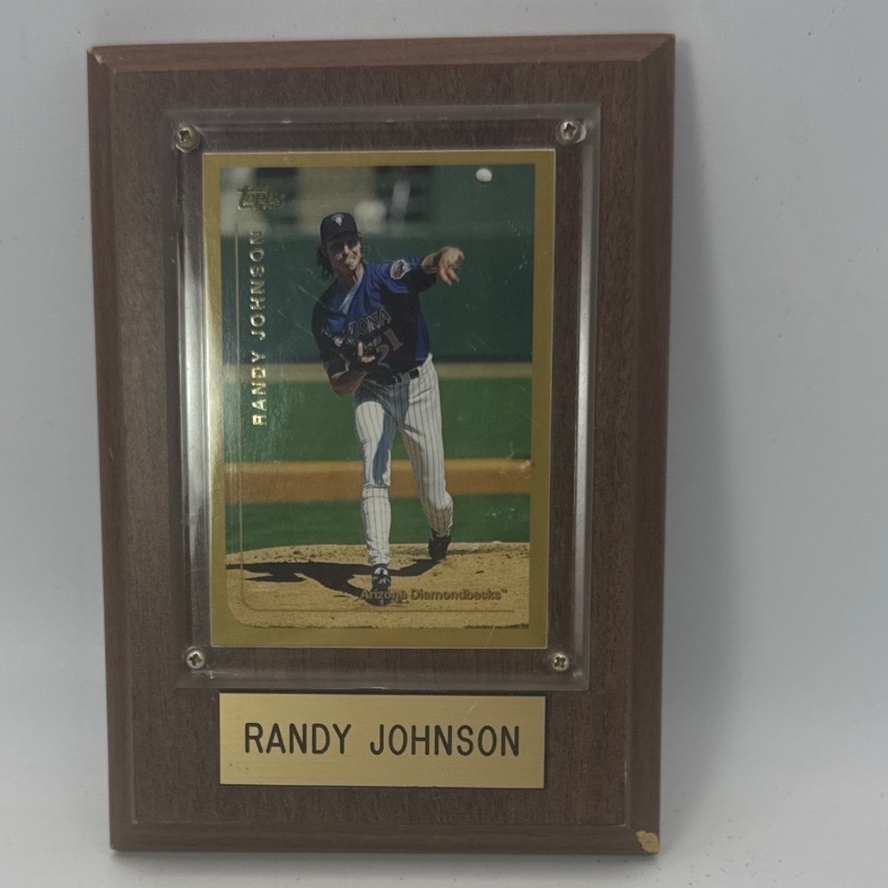 Randy Johnson Arizona Diamondbacks Topps Baseball Card Wood Plaque Display‎ 5x7